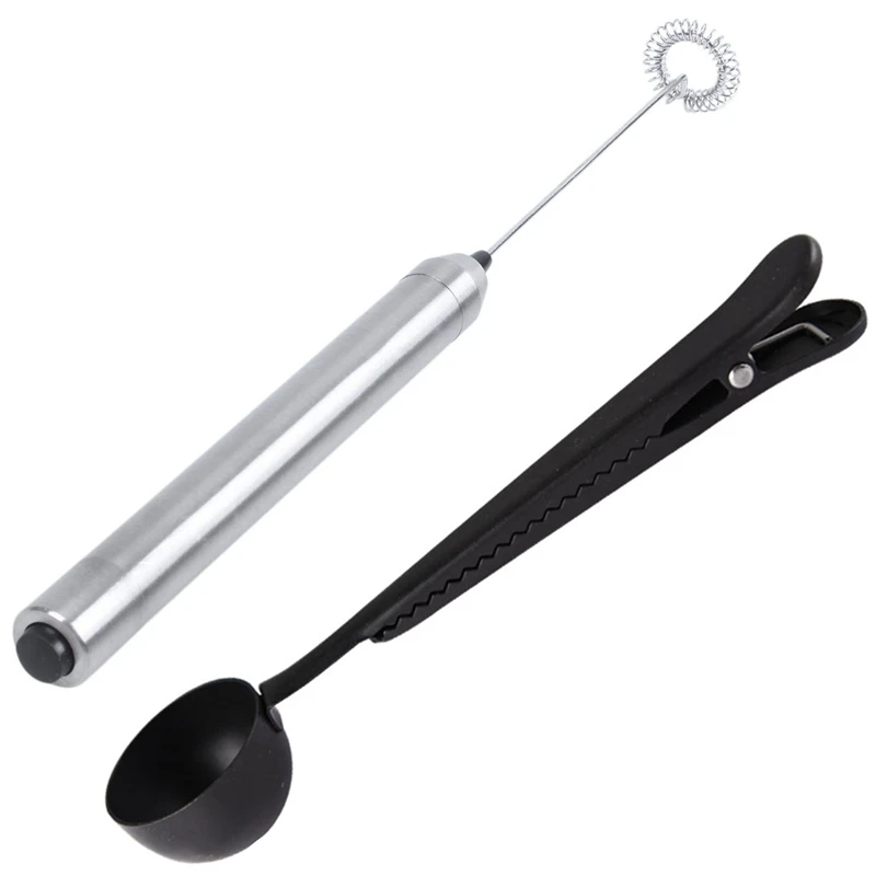 

1 Pcs Milk Frother Electric Milk Frother Milk Steamer & 2 Pcs Coffee Measuring Spoon with Bag Seal Clip-Titanium Black