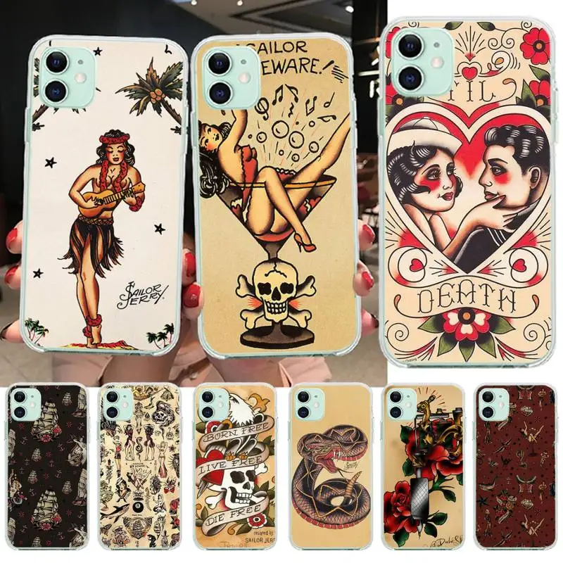 

Sailor Jerry Tattoo Phone Case For iphone 12 11 Pro Max Mini XS Max 8 7 6 6S Plus X 5S SE 2020 XR Silicone Soft Cover