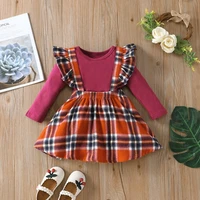 fashion clothes baby clothes set baby girl outfits 2 pcs sets cotton long sleeve topsruffles plaid suspender dress 0 18m