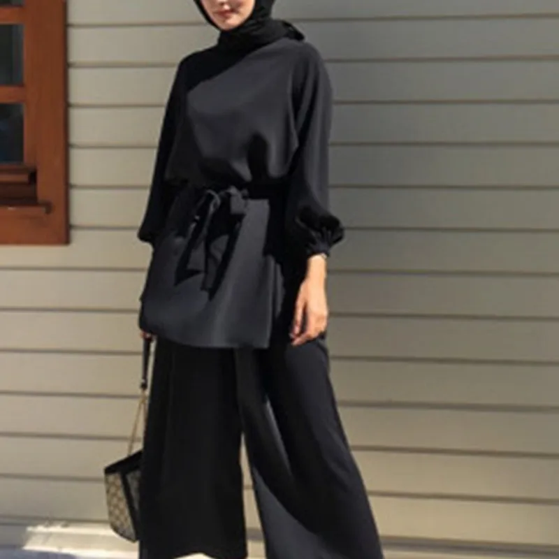 ИД шифон Абая Хиджаб из двух частей комплекты для мусульман платье кафтан кафтаны Исламская одежда Абая для женщин Musulman ансамбли
