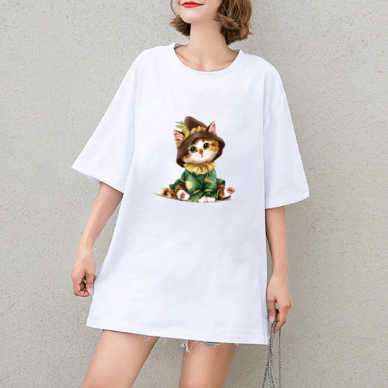 Женская футболка с принтом мультяшного кота свободная повседневная коротким