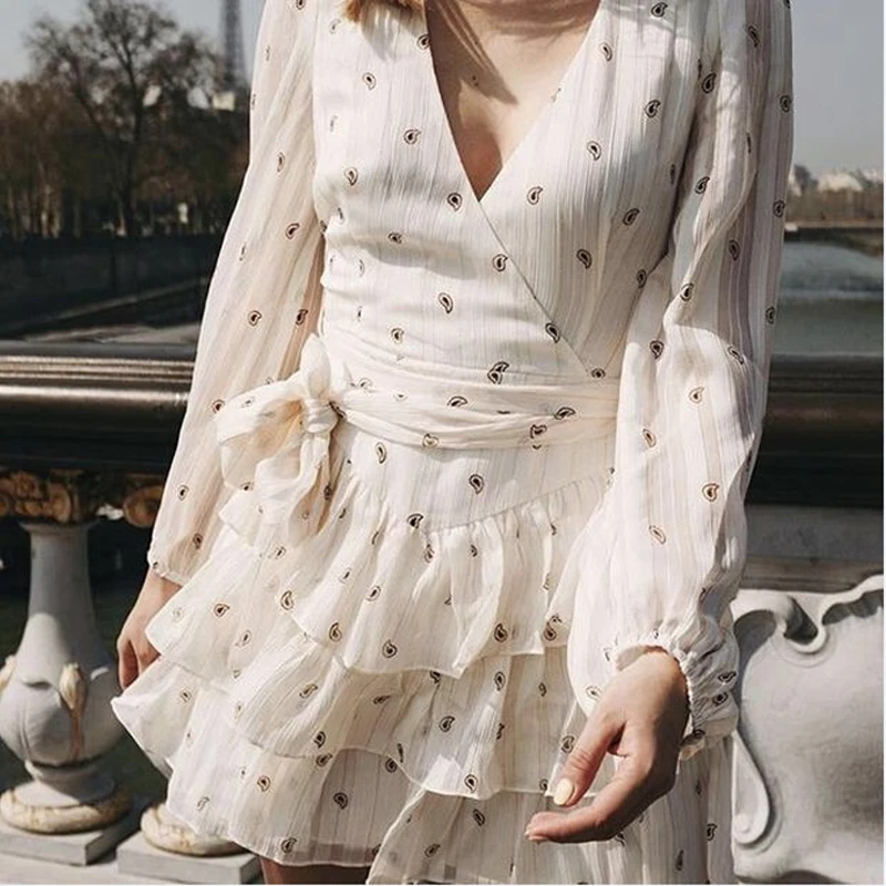 Винтажное шифоновое мини платье с оборками женское Повседневное vestidos 2019 осеннее