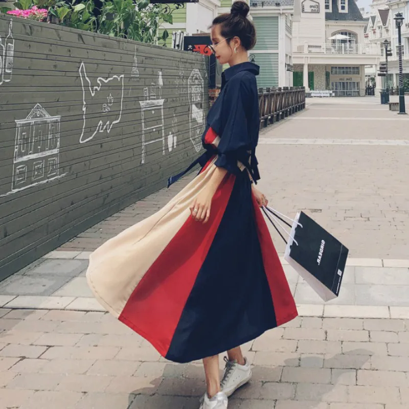 

Women's French Long-sleeved Dress Autumn New Socialite Temperament Slimming Splicing Hepburn Style Platycodon Grandiflorum Dress