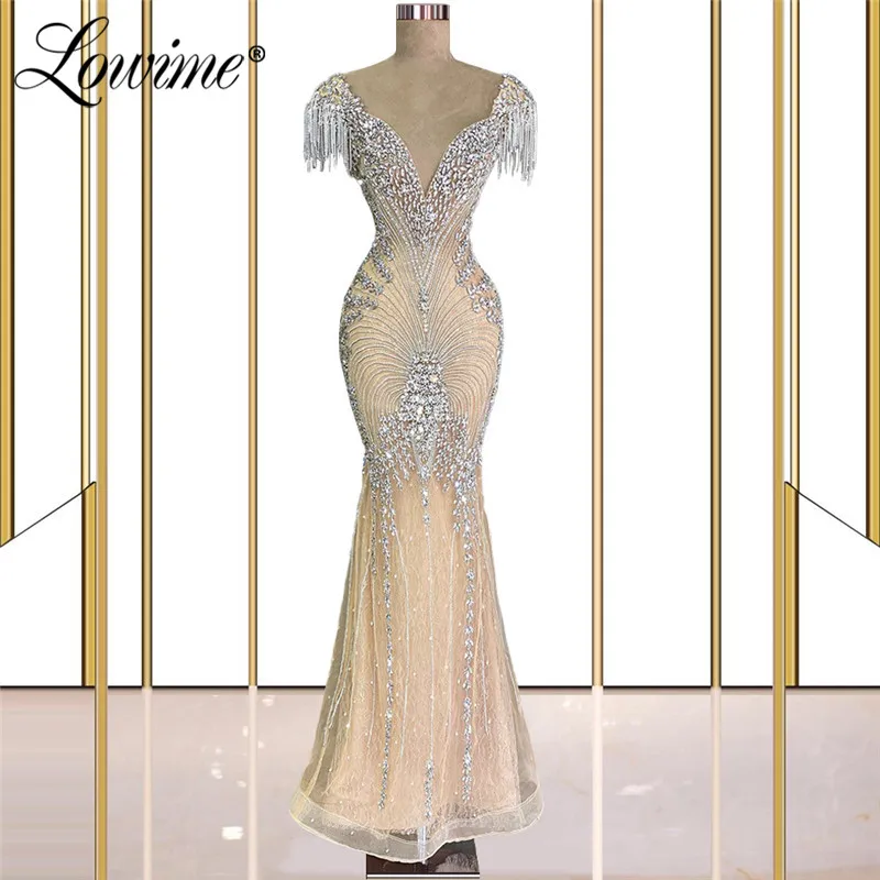 

Роскошные вечерние платья с блестящими кристаллами с рукавами Aso Ebi вечерние платья цвета шампанского с юбкой-годе платье Знаменитости Длин...