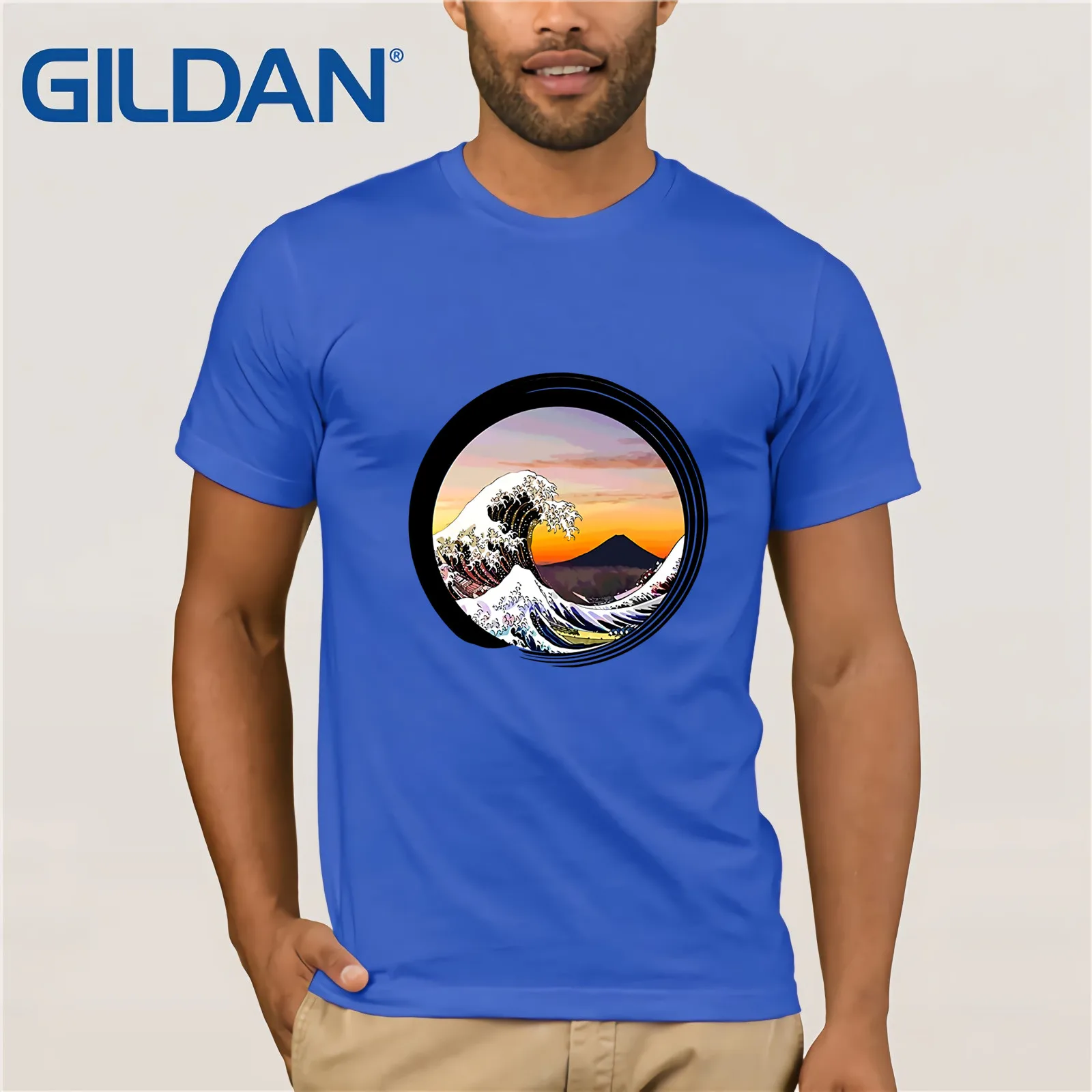 Классическая японская футболка дзен Kanagawa Great Wave Enso летняя модная мужская с