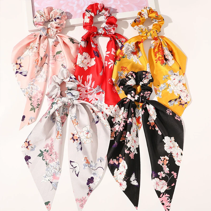 

2021 New Candy Color Women Hair Scrunchie Bows Ponytail Holder Hairband Bow Knot Scrunchy Girls Hair Ties Hair