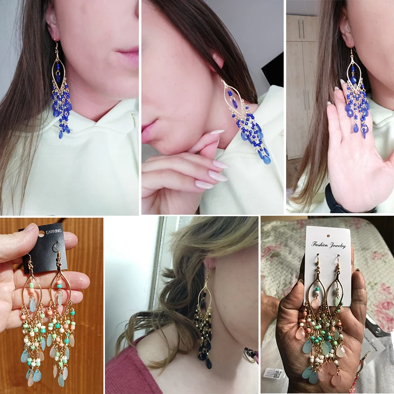 

NEW Boho Women Vintage Long Tassel Earrings Luxury Dangle Drop Earrings For Women Charm Bohemian Colorful Earrings