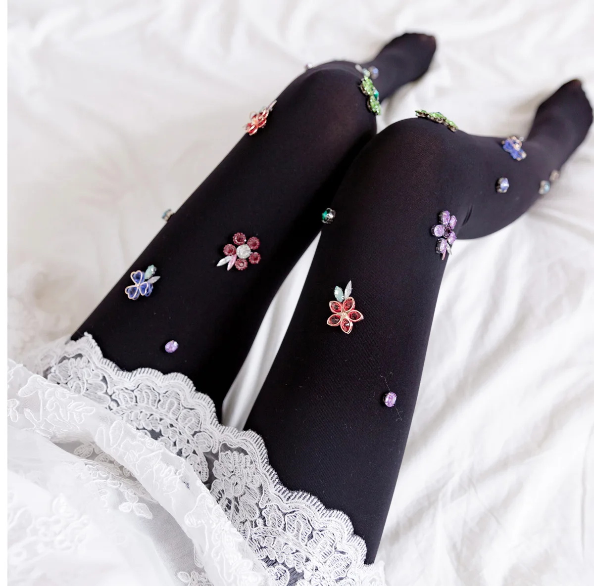 

New Fashion Lady Flowers Diamond Pantyhose Sweet Girl Thin Section Tights