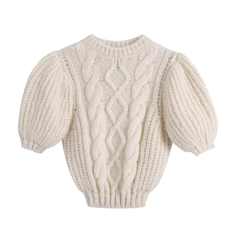 

Women Autumn Casual Pullover Sweaters 2021 Short Sleeve Slim Short Solid Knitting Female Fashion Street Ribbed Sweater