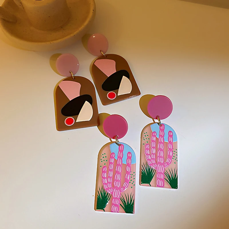 Бразильские акриловые серьги S925 Серебряная игла г. разноцветные для пляжа