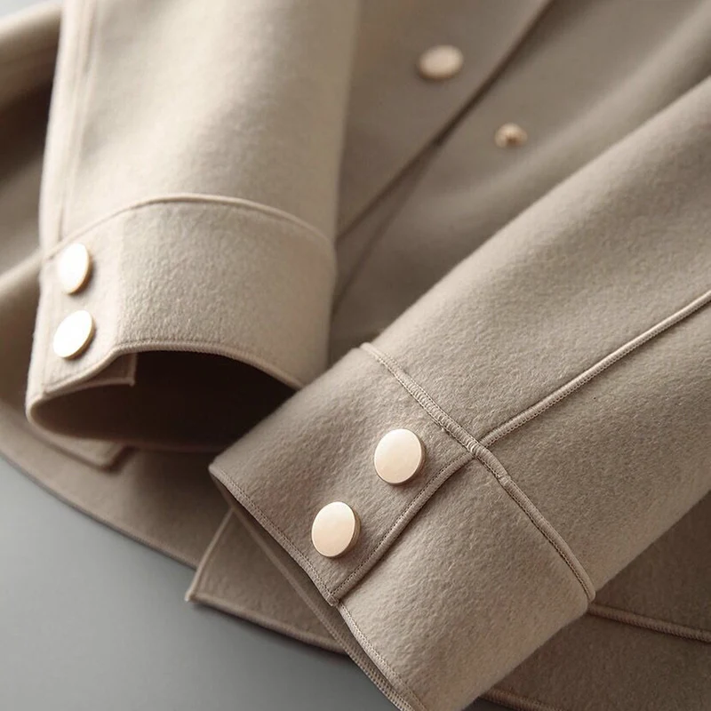 

Spring Elegant Woolen Lapel Jacket Women Fashion Retro Long Sleeve Single-Breasted Coat High Quality Chic Casual Ladies Outwear