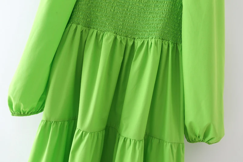 

KBAT New summer dress women's square collar puff sleeve pleated ruffled mini dress women's chic elastic slim fit A-line Vestido