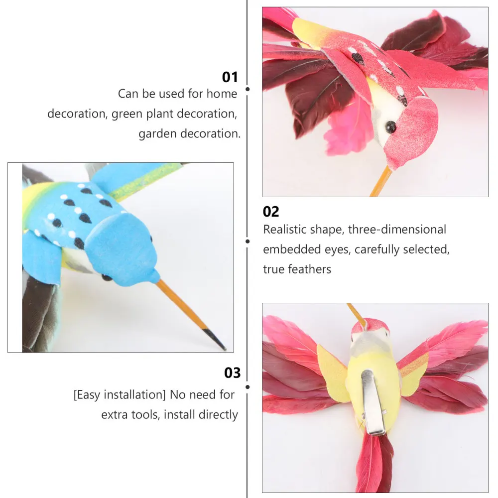 

12PCS Gardening Art False Birds Decors Simulated Birds Decorative Hummingbird
