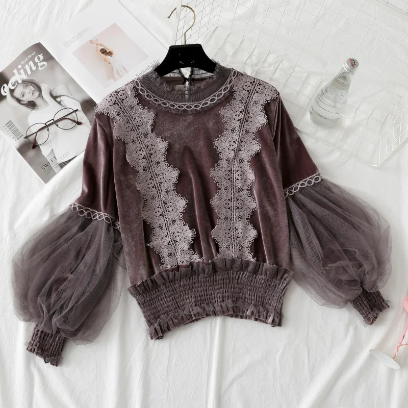 Осень/Зима Женская бaрхaтныe лeггинсы сращивания блузка Женский пуловер пряжи с