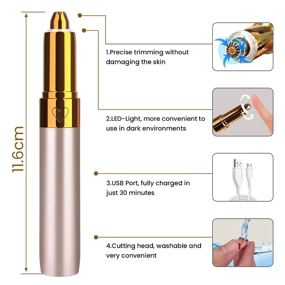 2019 USB Перезаряжаемый электрический триммер для бровей безболезненный эпилятор