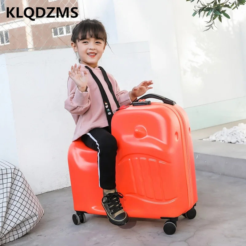 KLQDZMS Children's Luggage Cartoon Cute Sit Wheeled Trolley Luggage Kids Travel Spinner Rolling Suitcase Mom Relaxing Playing