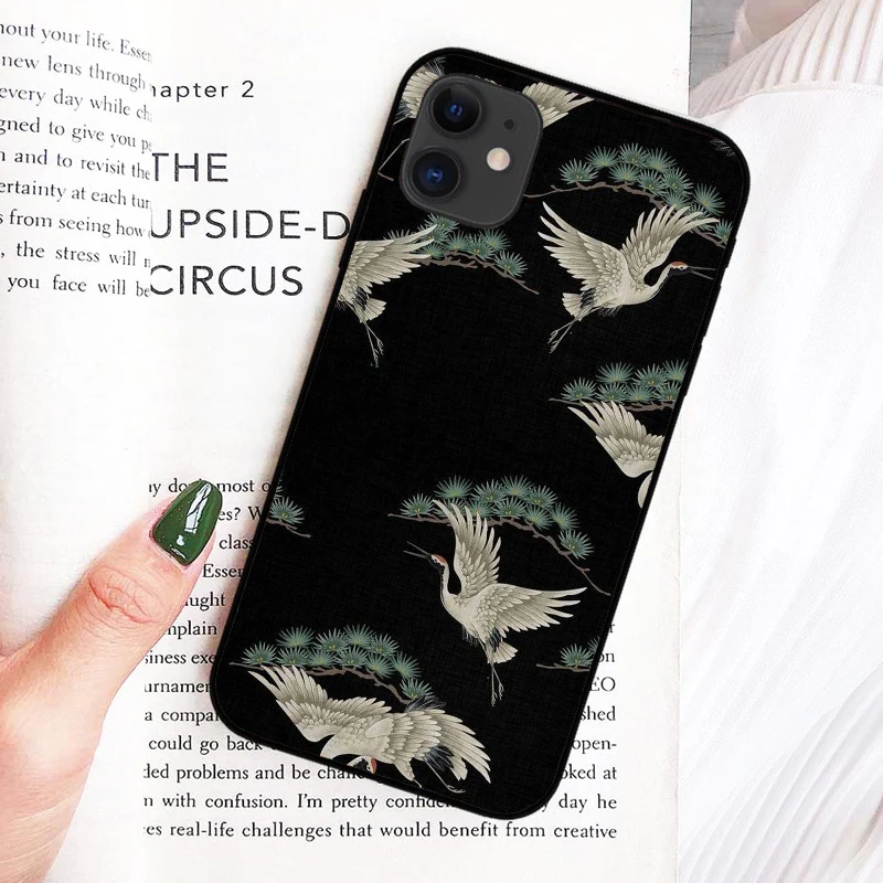 Краснолобый прыгающий кран птиц в японском стиле чехлы для мобильного телефона