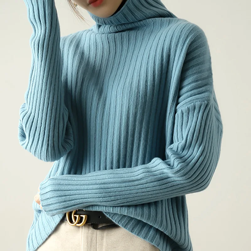 

Женский свитер из чистой шерсти LHZSYY, вязаный джемпер большого размера с высоким воротником, теплый толстый кашемировый пуловер, Осень-зима ...