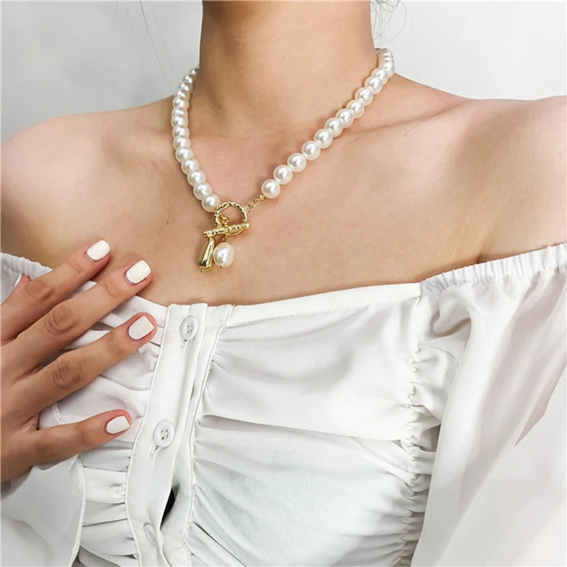 Ожерелье Peri'sbox с жемчугом из одной нити золотой застежкой-тогл крупное