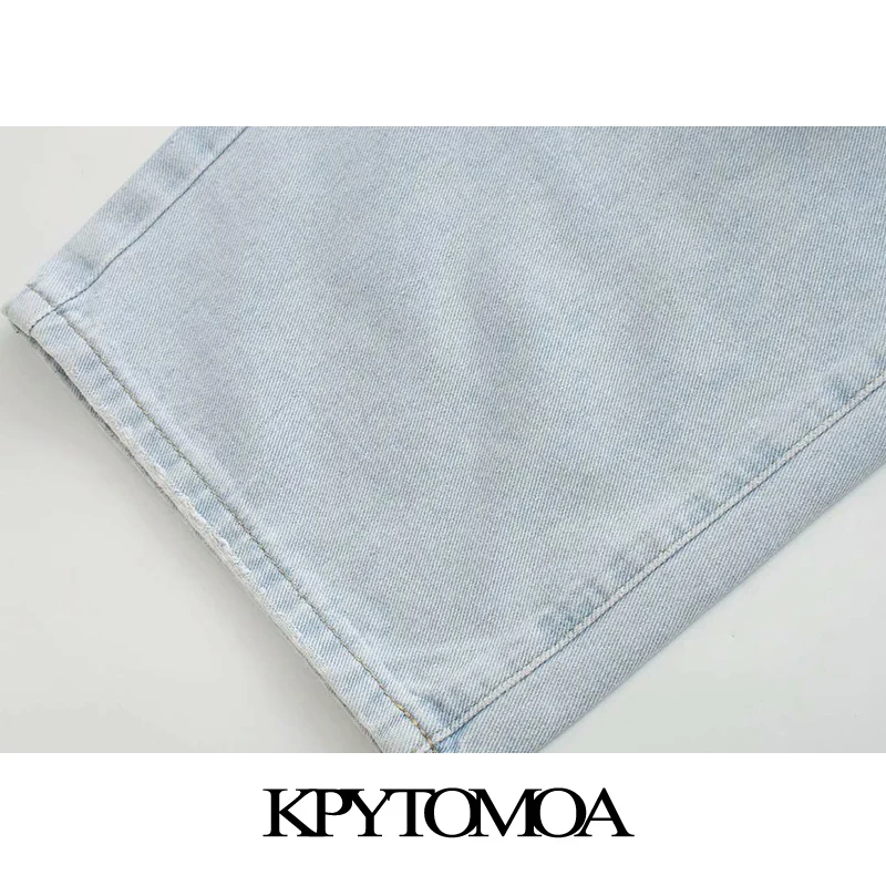 

KPYTOMOA Women 2021 Chic Fashion Ripped Hole Straight Jeans Vintage High Waist Zipper Fly Female Ankle Denim Pants Mujer