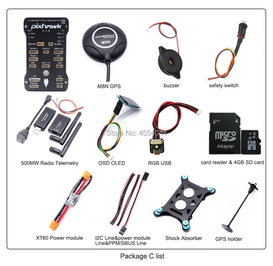Контроллер полета Pixhawk 2.4.8 PX4 PIX M8N gps 433 МГц/915 МГц 100 мВт/500 МВт радиотелеметрия+ OSD OLED+ RGB USB+ xt60 модуль питания