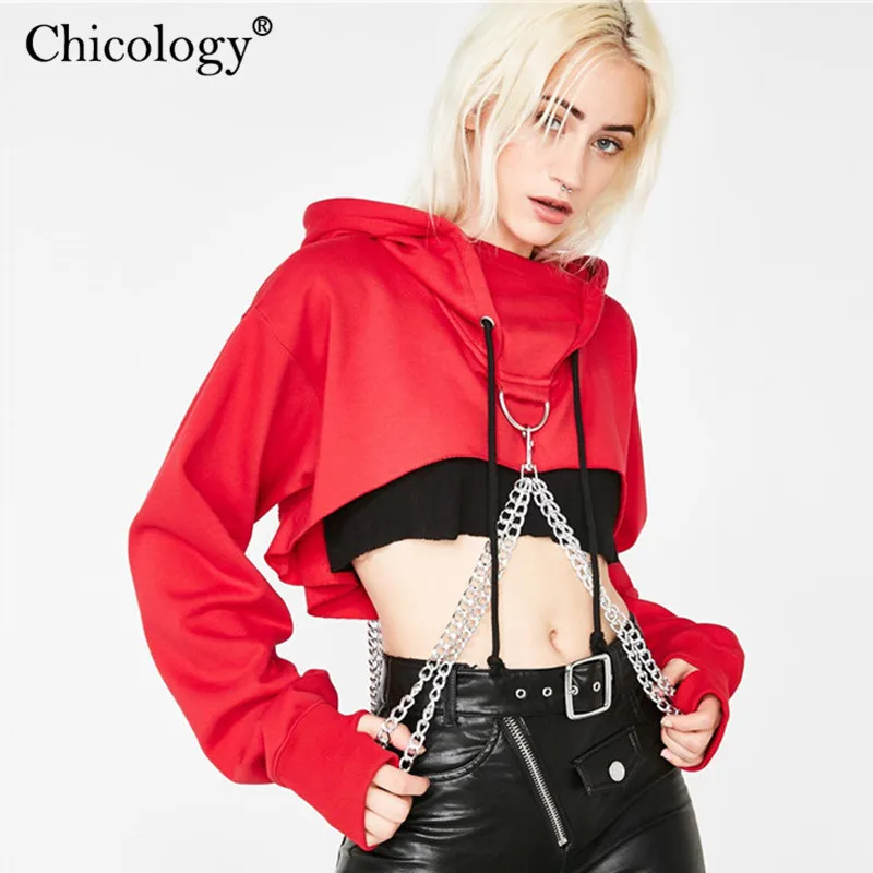 Женская толстовка в стиле панк Chicology с длинным рукавом и цепочкой осенне зимняя