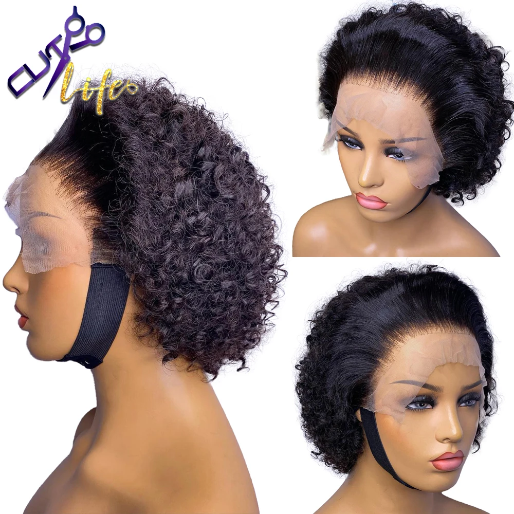 Короткий кудрявый парик Боб невидимый из человеческих волос на сетке спереди для