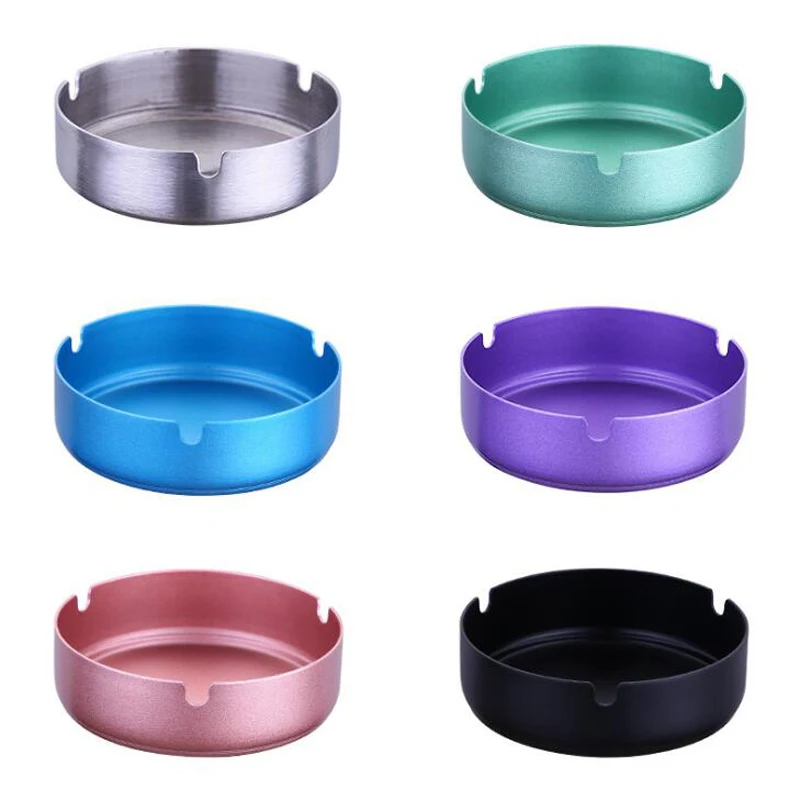 

50pcs Household Round Stainless Steel Tabletop Cigarette Ash Tray Portable Case Daily Use Family Ashtrays