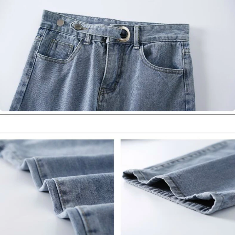 

Jeans Women Solid Retro Loose Spring Summer Chic Simple High Waist Vintage Womens Straight Denim Trousers Korean Style Washed BF