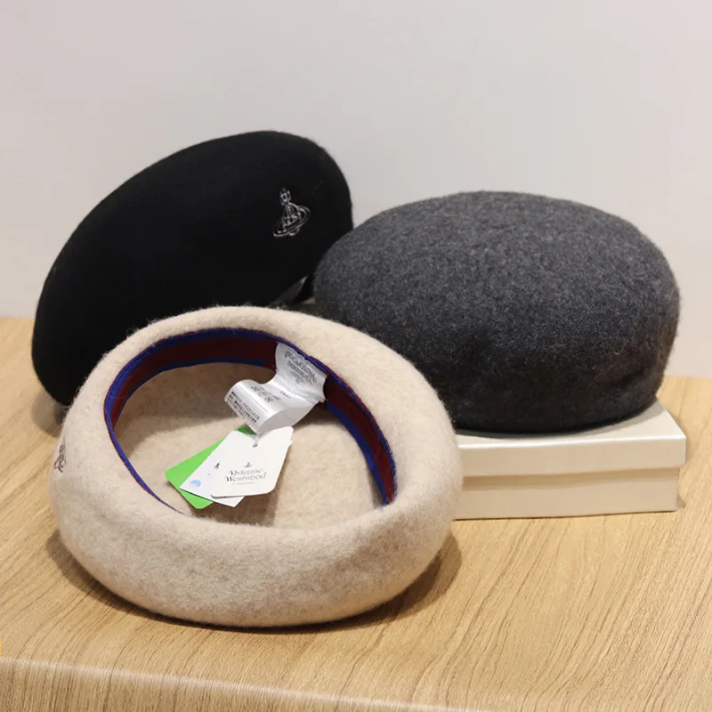 

Xiempress Saturn Embroidered Wool Retro Stereoscopic Beret Winter Hat Women's Warm Artistic Painter Hat Beanies for Women