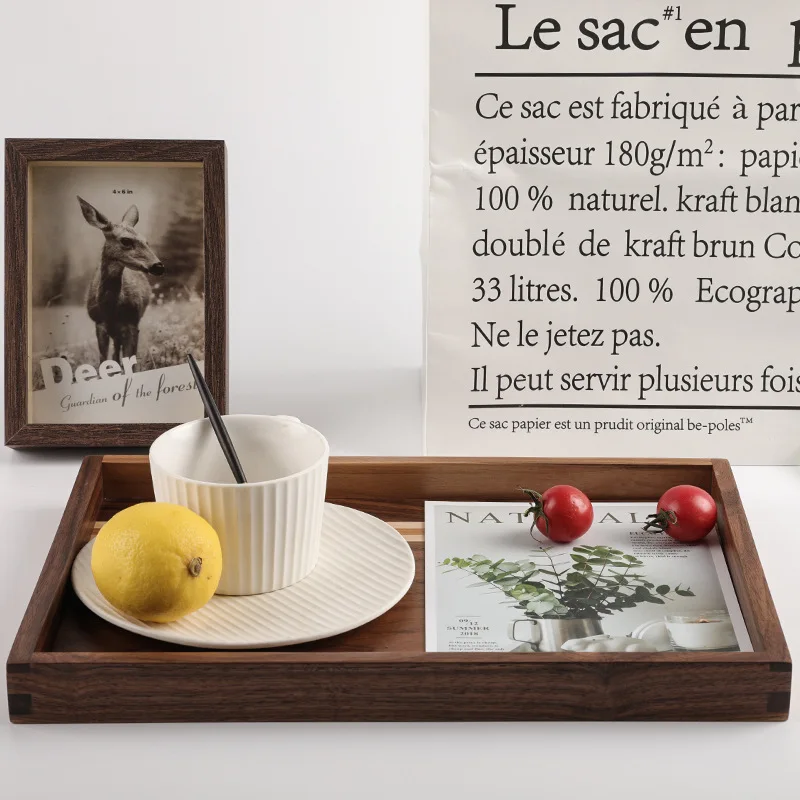 

Поднос для чая из массива черного ореха, из пла, для дома, деревянный поднос для фруктов, декоративный поднос