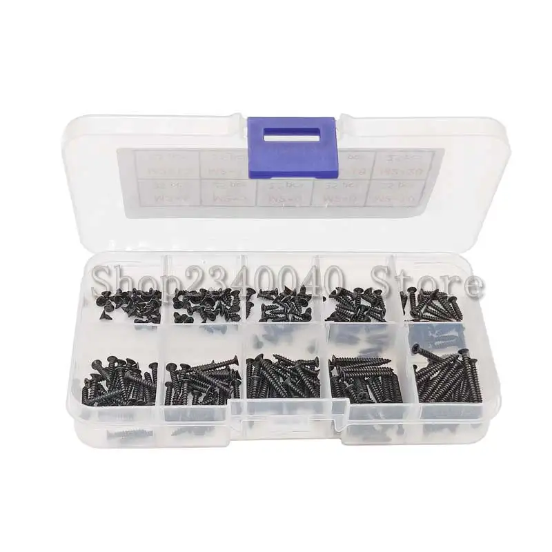 250pcs M2*4-20mm KM Screw Cross Countersunk Head Self Tapping Carbon Steel Electronic Repair Screws Accessories kit |