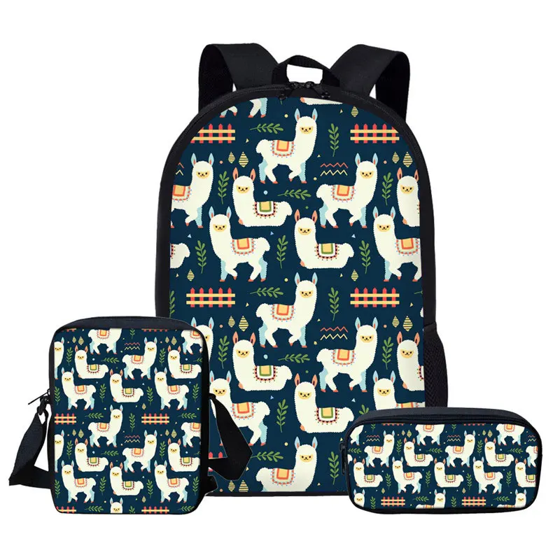 KOKO CAT Alpaca Lama Glama School Bag Set for Teen Boys Girls Cute Student Kids Schoolbag Cool Primary Children Bookbags mochila