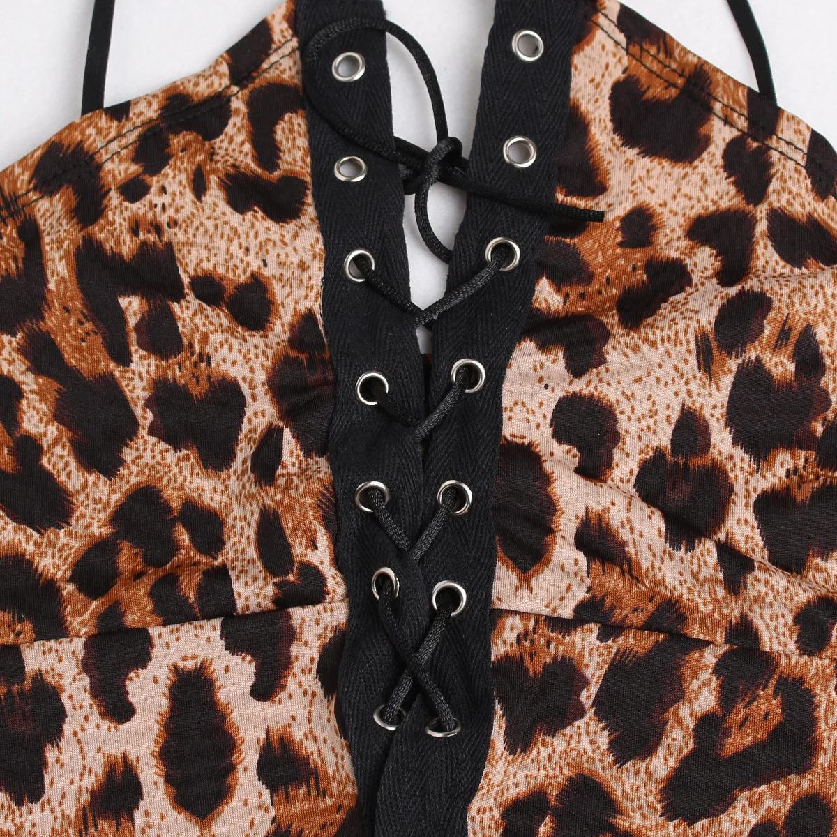 

Leopard Print Temptation Body Sculpting Laces Gather Chest Support One-Piece Suit Deep V Sling One-Piece Temptation Dropshipping