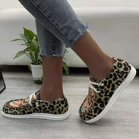 womens shoes summer new fashion leopard low heel shoes plus size european and american leisure lace up comfortable shoes