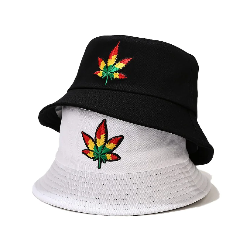 

New Unise Cotton Sunshade Hat Maple Leaf Pattern Men Women Panama Hat Summer Outdoor Fisherman Hat Beach Cap Visor Basin Cap