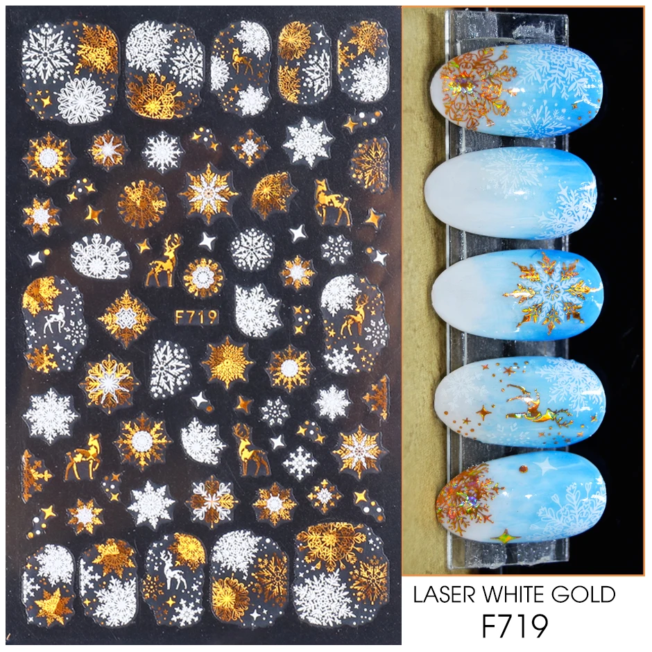 

2PCS 3D Christmas Nail Art Decoration Stickers Sparkly Gold White Colorful Glitter Geometry Snowflake Winter Slider Nail Foils