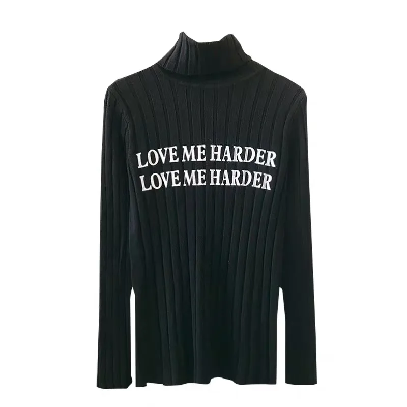 

Crop Sweater Women Turtleneck Pullover Winter Clothes Ladies Knitted Tops Letter Pattern Fashion Fall Pull Femme kazak