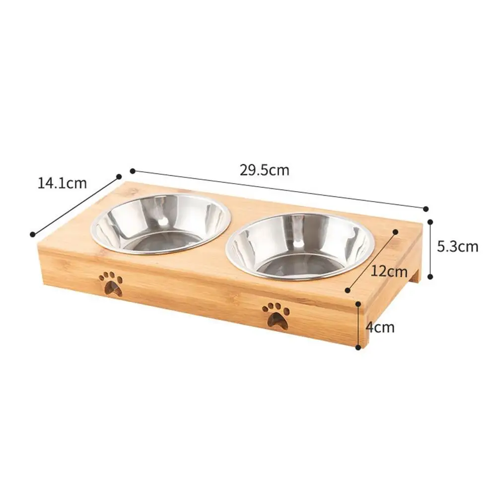 

Home Pet Bowl Stainless Steel/ceramic Feeding Drinking Bowls With Bamboo Frame For Dog Cat Puppy