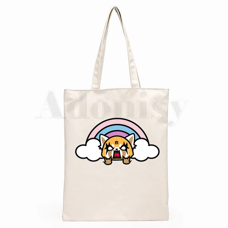 Aggretsuko Aggressive Retsuko Death Metal Graphic Cartoon Print Shopping Bags Girls Fashion Casual Pacakge Hand Bag | Багаж и сумки