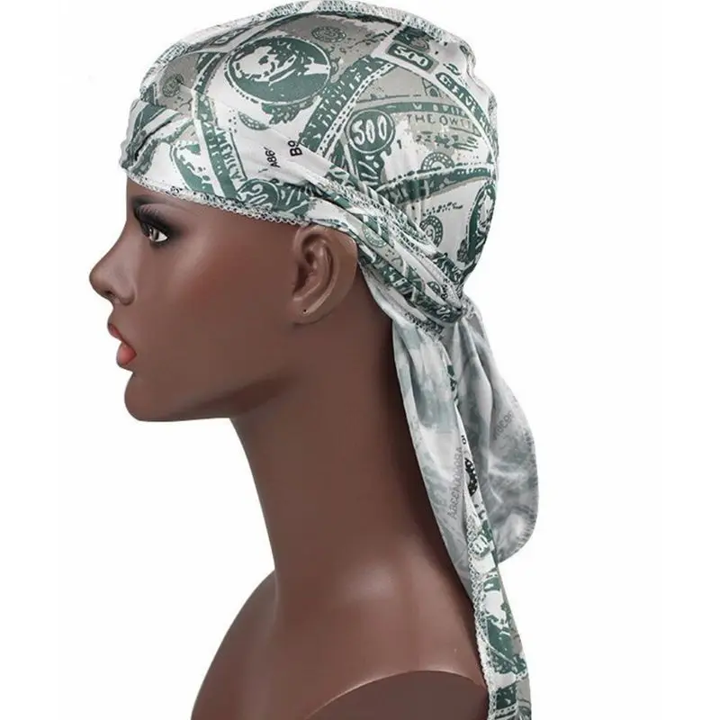

Unisex Silky Durags Funny Dollar American US Flag Print Bonnet Hat Pirate Cap