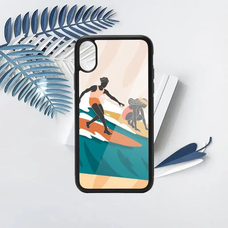 

surfing art surf Girl cartoon Phone Case TPU For iPhone X XR XS 11 12 mini Pro MAX 6 6S 7 8 Plus SE 2020