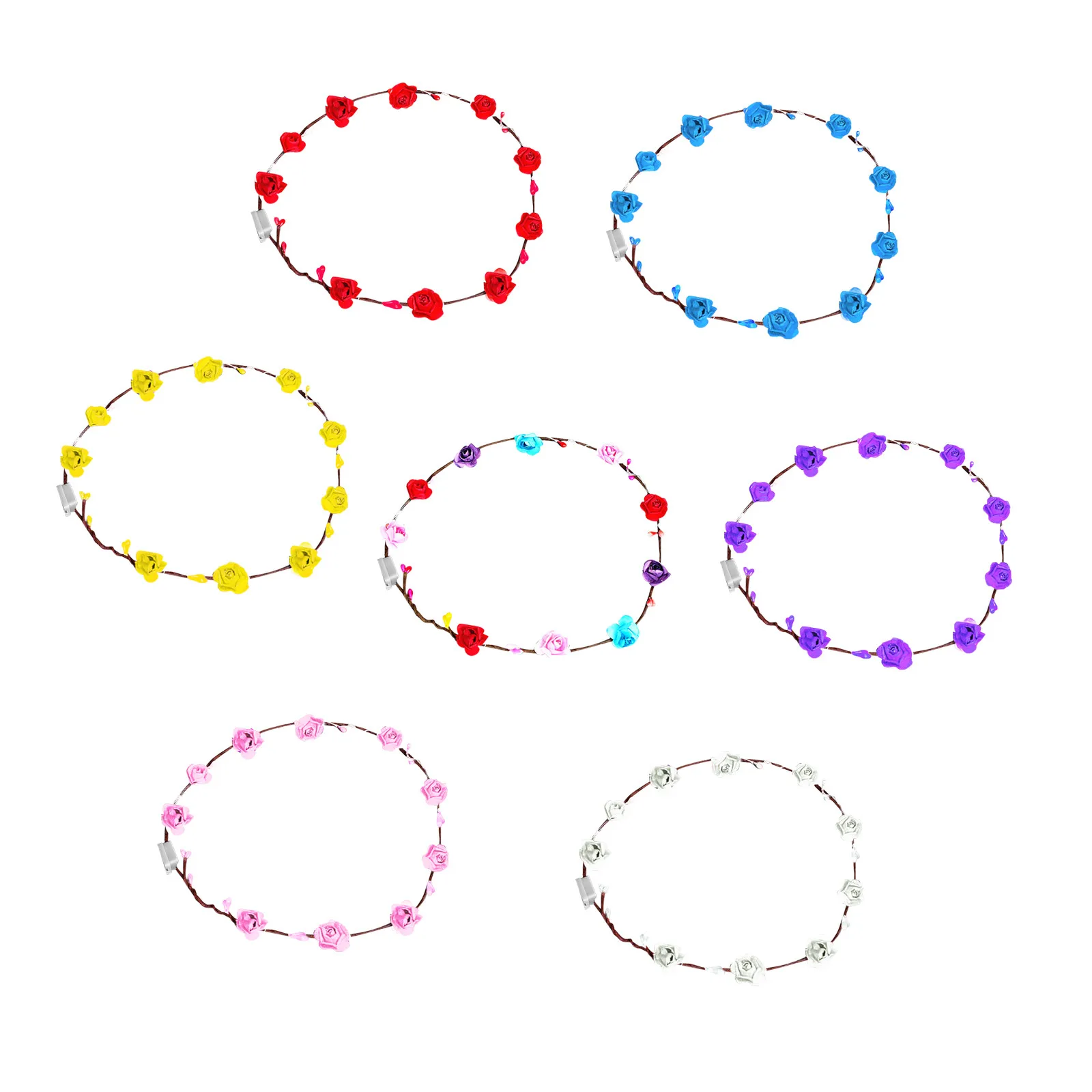 

7 Pcs LED Flower Crown Headband Luminous Led Headpiece Light Up Flowers Wreath Decoration Luminous Hair Garlands Halloween#Q