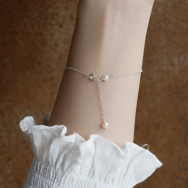 Женский браслет с пресноводным жемчугом ASHIQI 3-4 мм из серебра 925 пробы