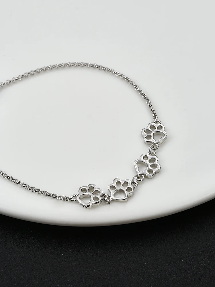 

GOMAYA 925 Sterling Silver Animal Footprints Charm Bracelets For Women Simple Cute Silver Bracelet Valentines Day Fine Jewelry