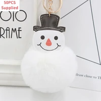 50pcs 2020 wholesale new red scarf snowman plush keychain pu leather christmas snowman fur ball bag pendant gift supplied
