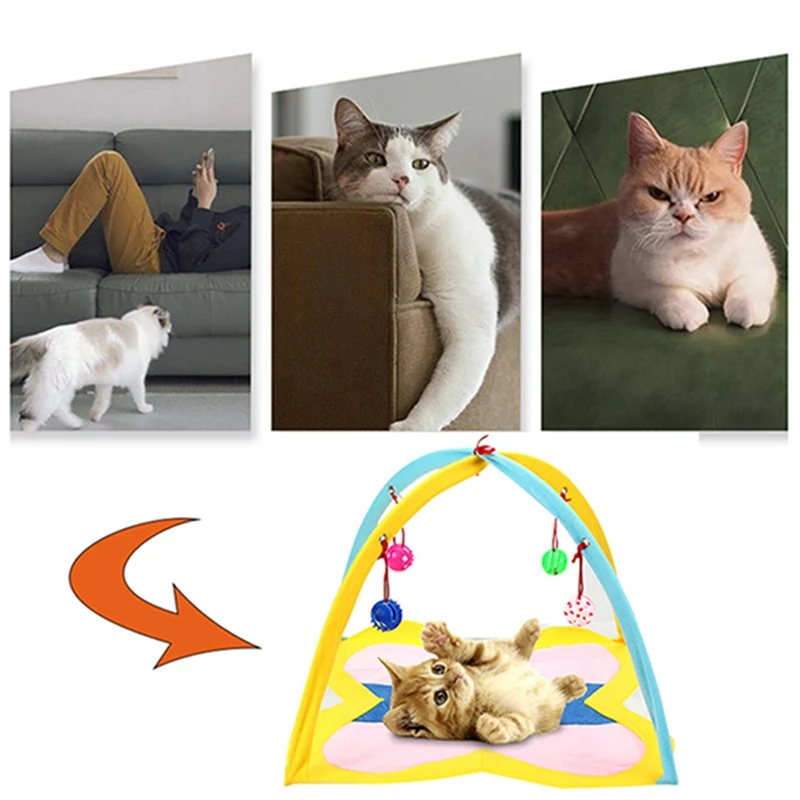 Pet Cat Toys Funny Tent with Hanging Ball Fold Bed Mat Exercise Activity Portable Supplies Indoors | Дом и сад