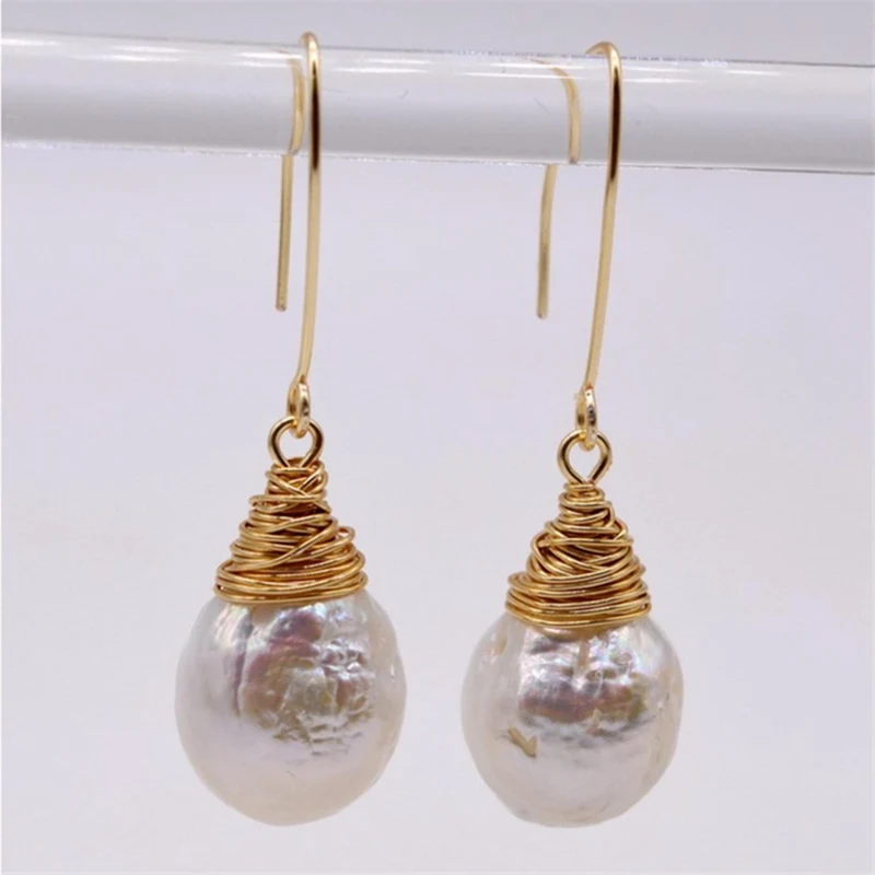 

11-13 мм естесственный белый серьги с барочным жемчугом золотистые крючки Chic Личность нерегулярные темперамент благородно Модный чехол типа ...