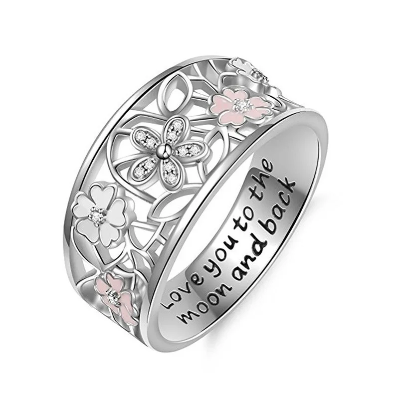 

Hot Sale Creative Epoxy Diamond Flower Ring Love You to the Moon and Back