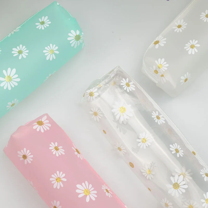 

Kawaii daisy Pencil Case transparent daisy candy color Gift School Pencil Box Pencil Bag School Supplies Stationery 1pc